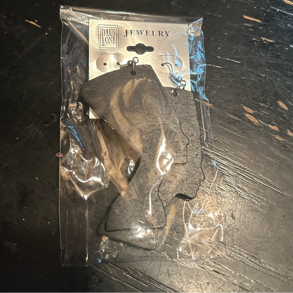 Plus one brown natural wood African laser cut Egyptian pharaoh earrings